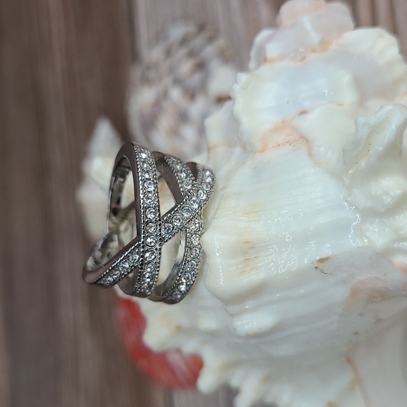 Jewelry - NIB STERLING SILVER WHITE TOPAZ CRISS CROSS RING